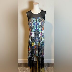 NWT Simon Chang Collection Colorful Paisley Floral Fringed Maxi Dress